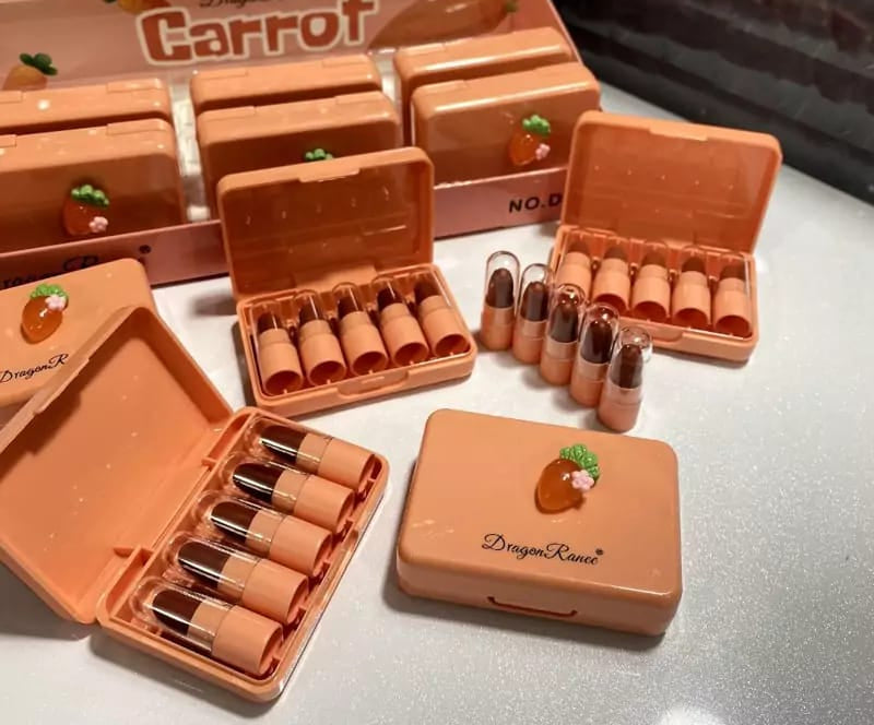 5 Pcs Carrot Mini Lipstick Set | Long Lasting Makeup Waterproof Lipstick (Random Color)