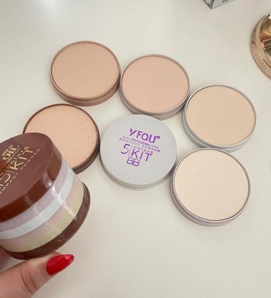 Pack Of 01 - 5 in 1 | Multi-Shade Face Powder Palette with Mirror Natural Finish & Easy Blending